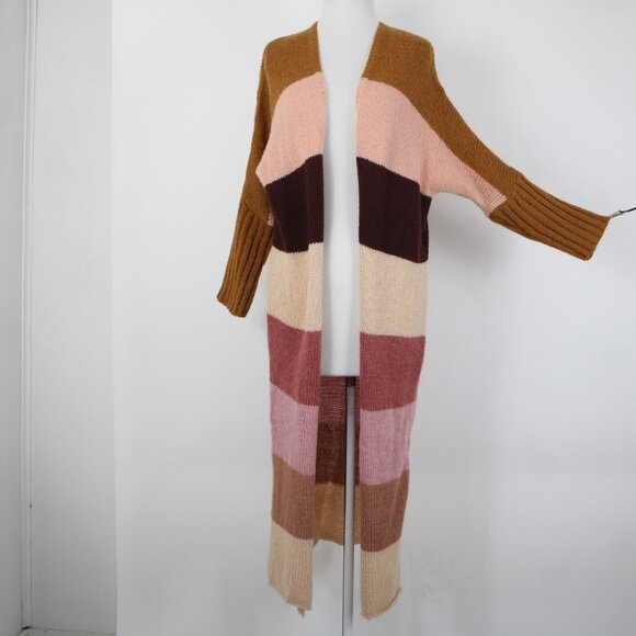Petal Pup Sz S Camel Burgundy Striped Multicolor Acrylic Wool Knit Wrap Sweater - Picture 3 of 14